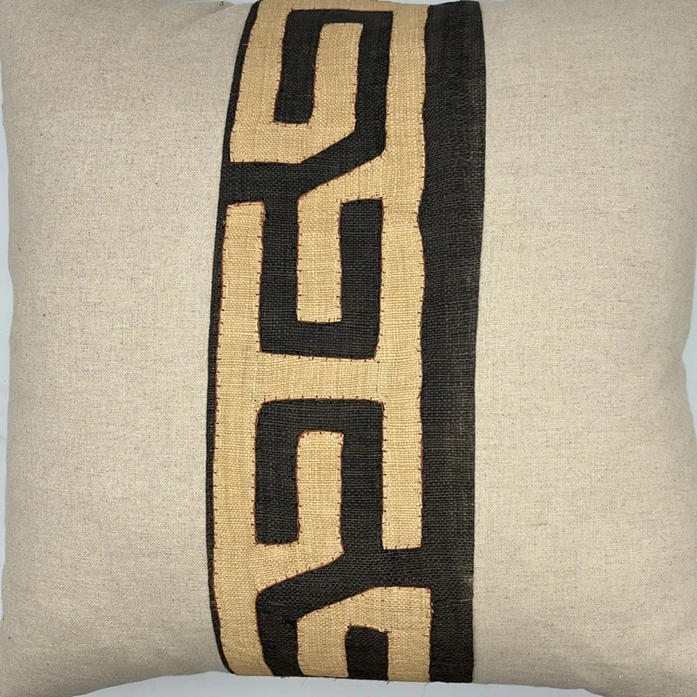 Mjita African Kuba Cloth Raffia Linen Tribal Safari Accent Pillow